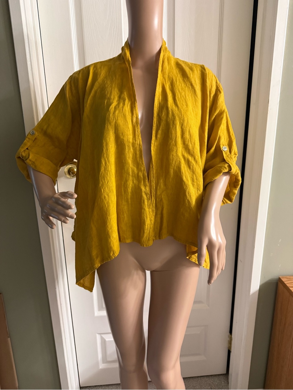 Colette Linen Crop Open Top Topper Boxy Relaxed OS L Mustard Yellow Lagenlook